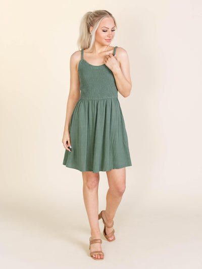 smocked mini dress