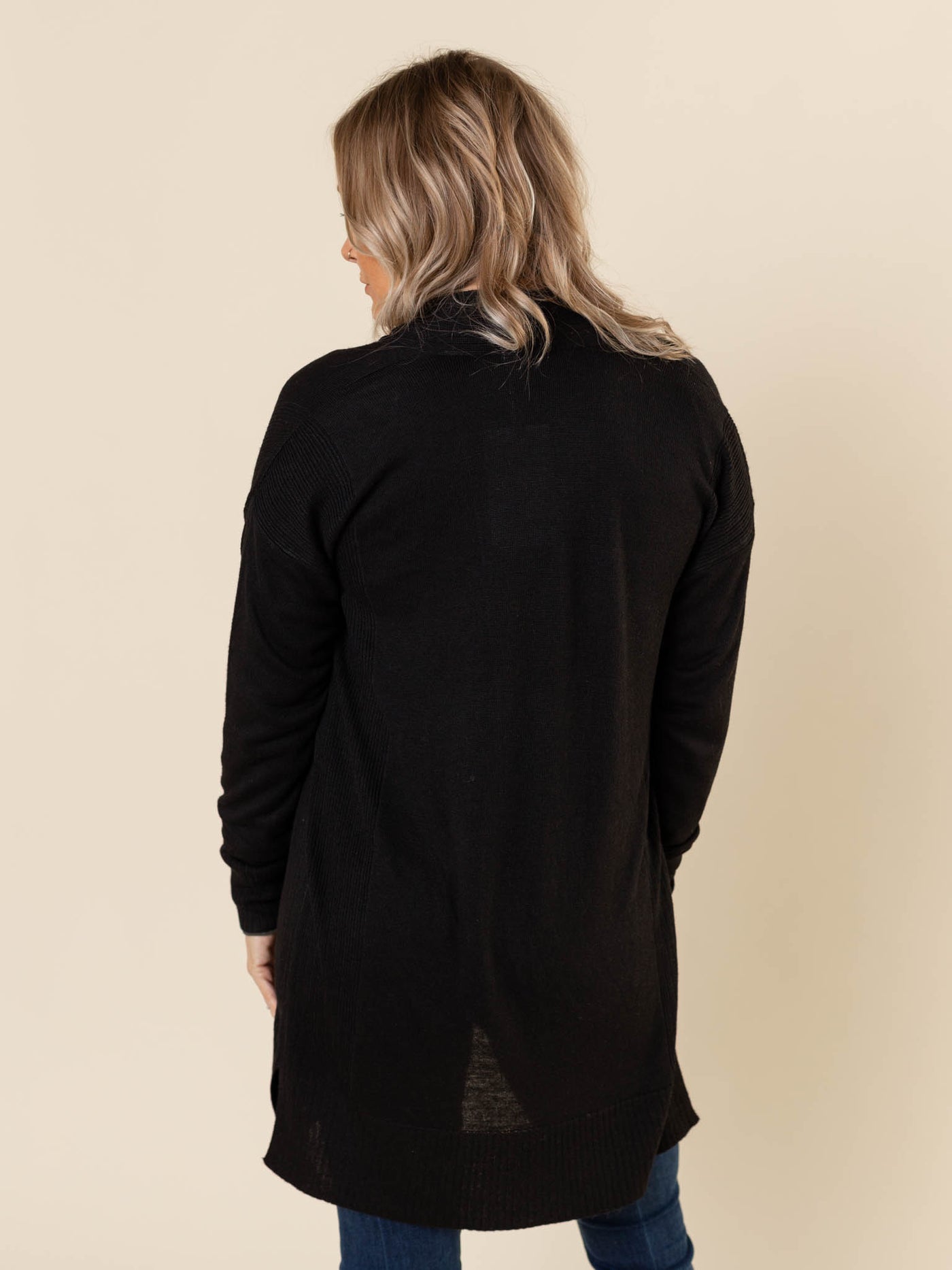 black open front cardigan