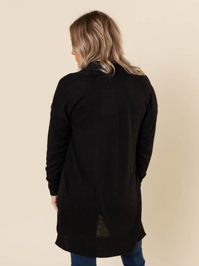 black open front cardigan