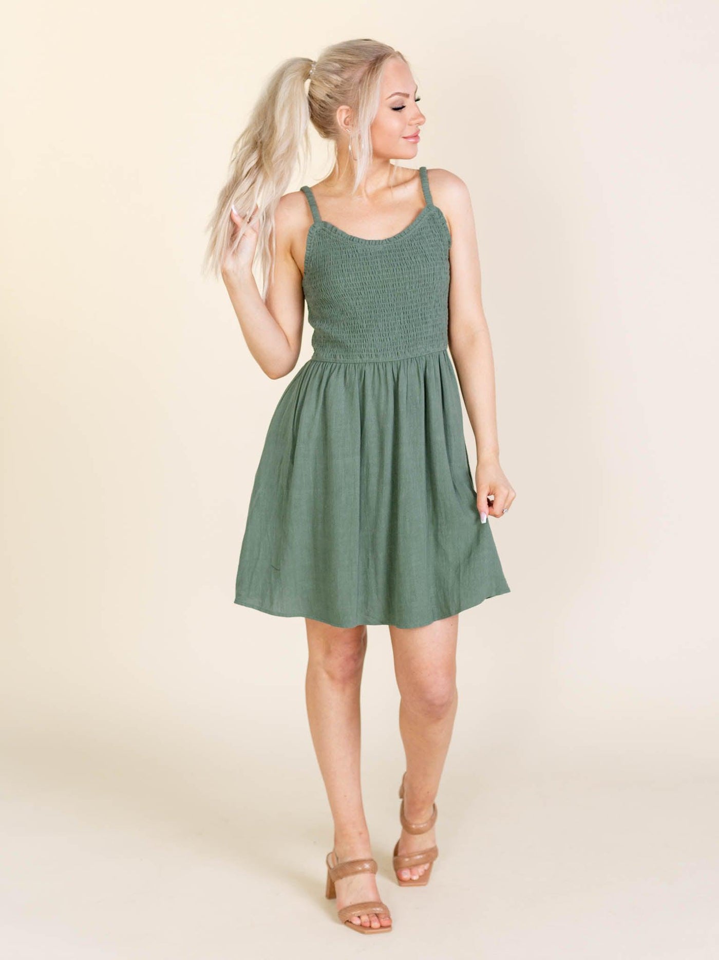 green mini dress
