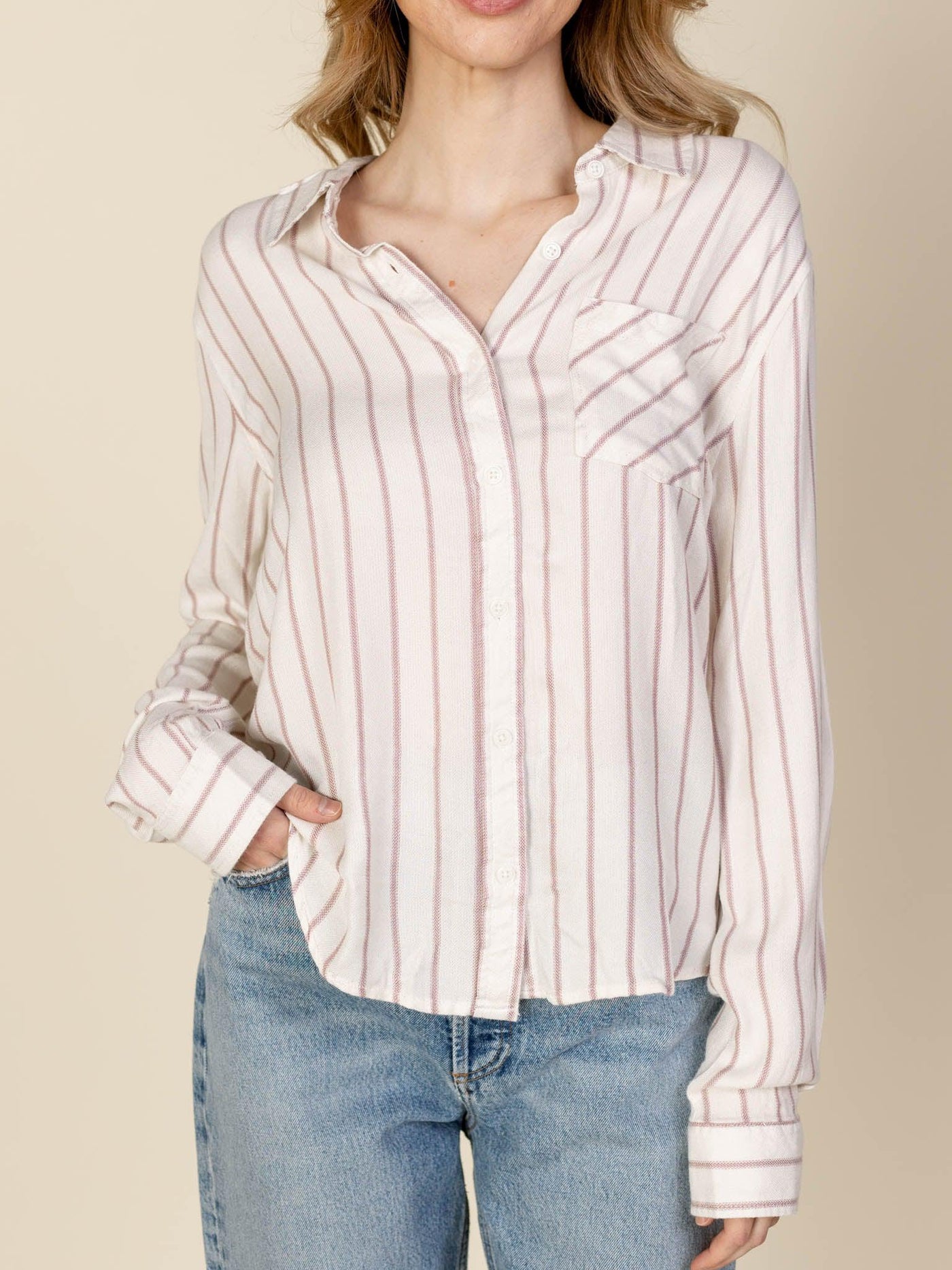white stripe button up