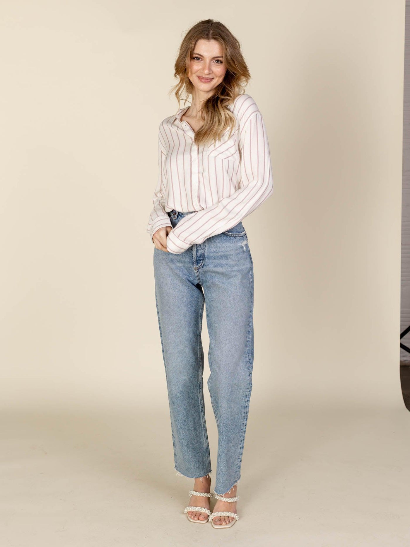 pink stripe button up