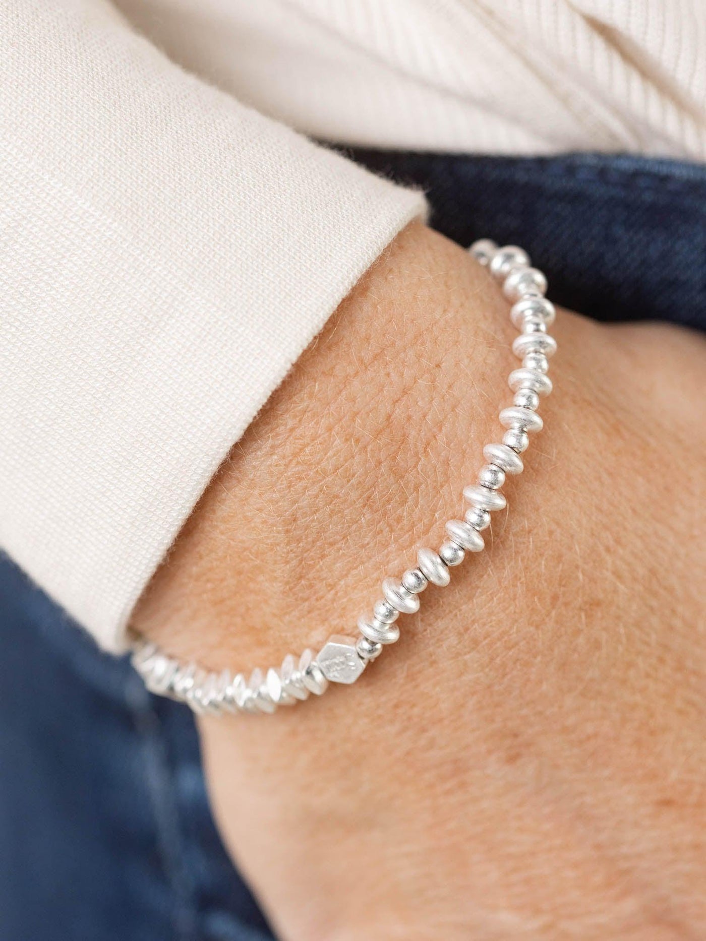 silver metal bead bracelet