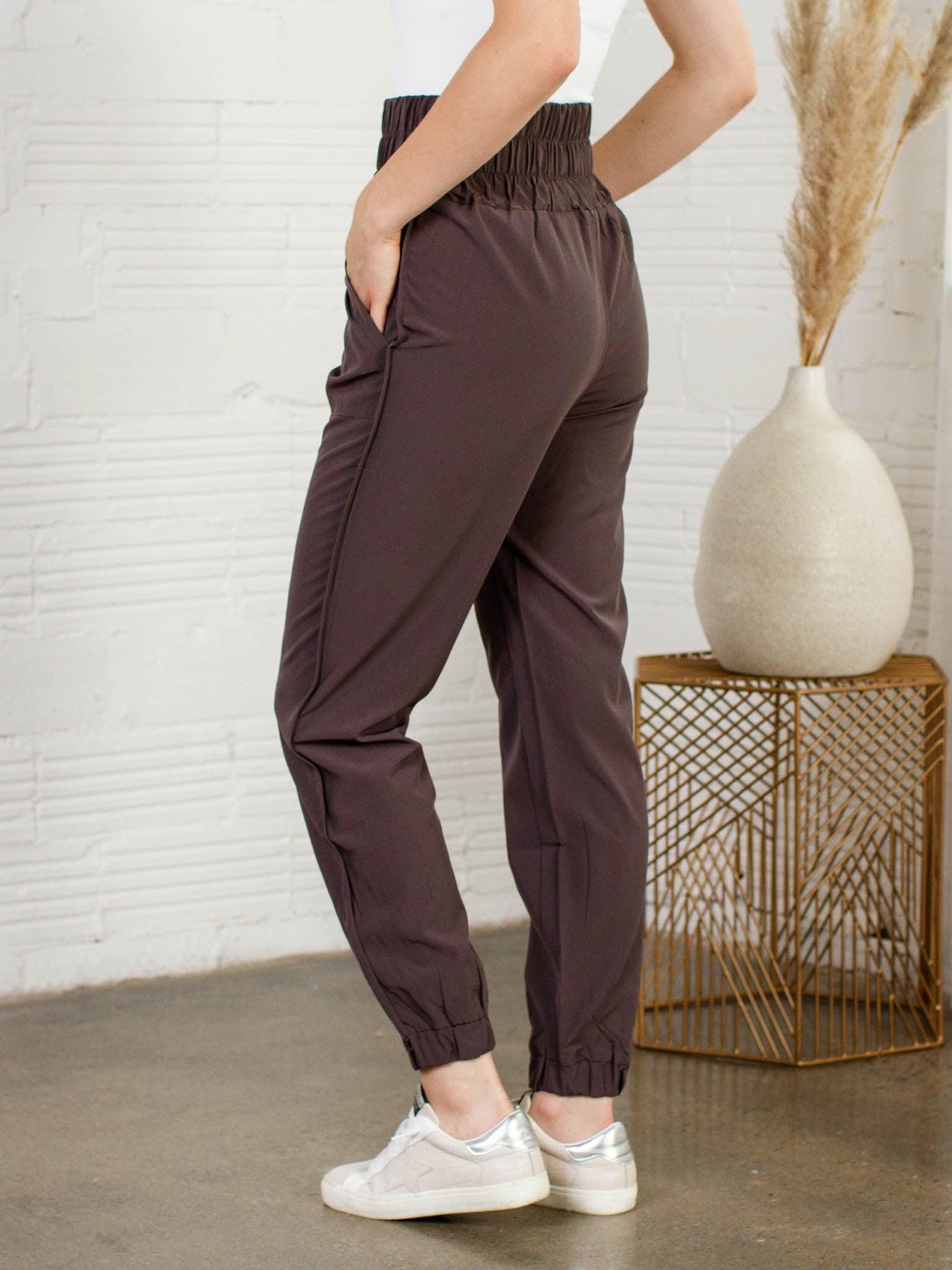 smocked waist charcoal jogger