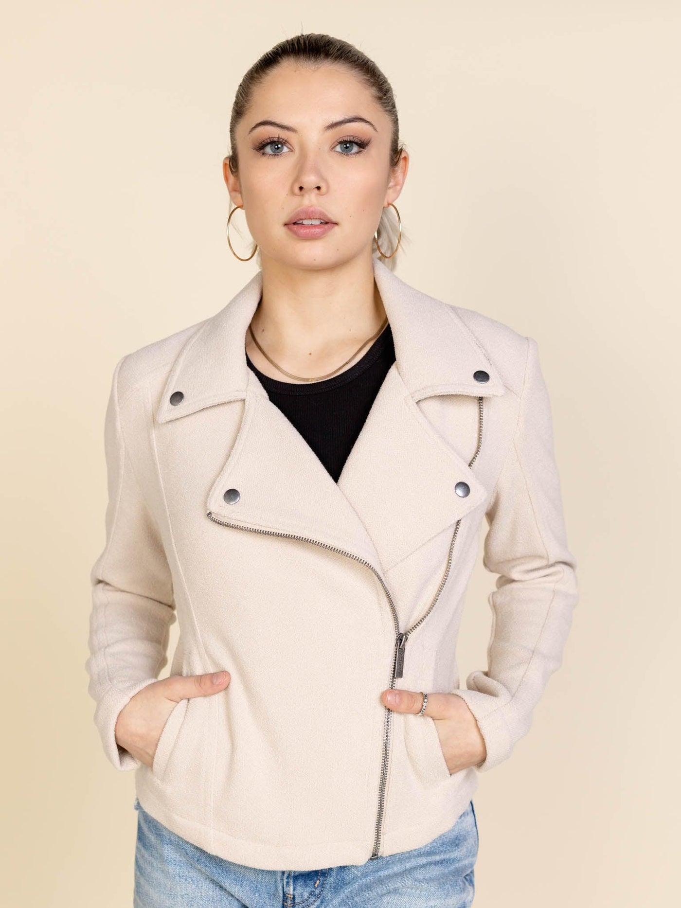 cream moto jacket