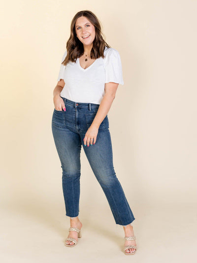 mother cropped patch pocket denim