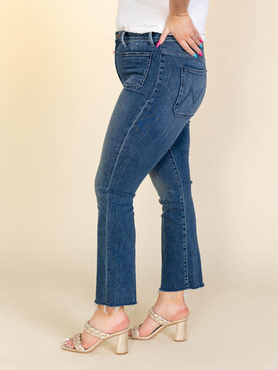 fray hem cropped dark denim