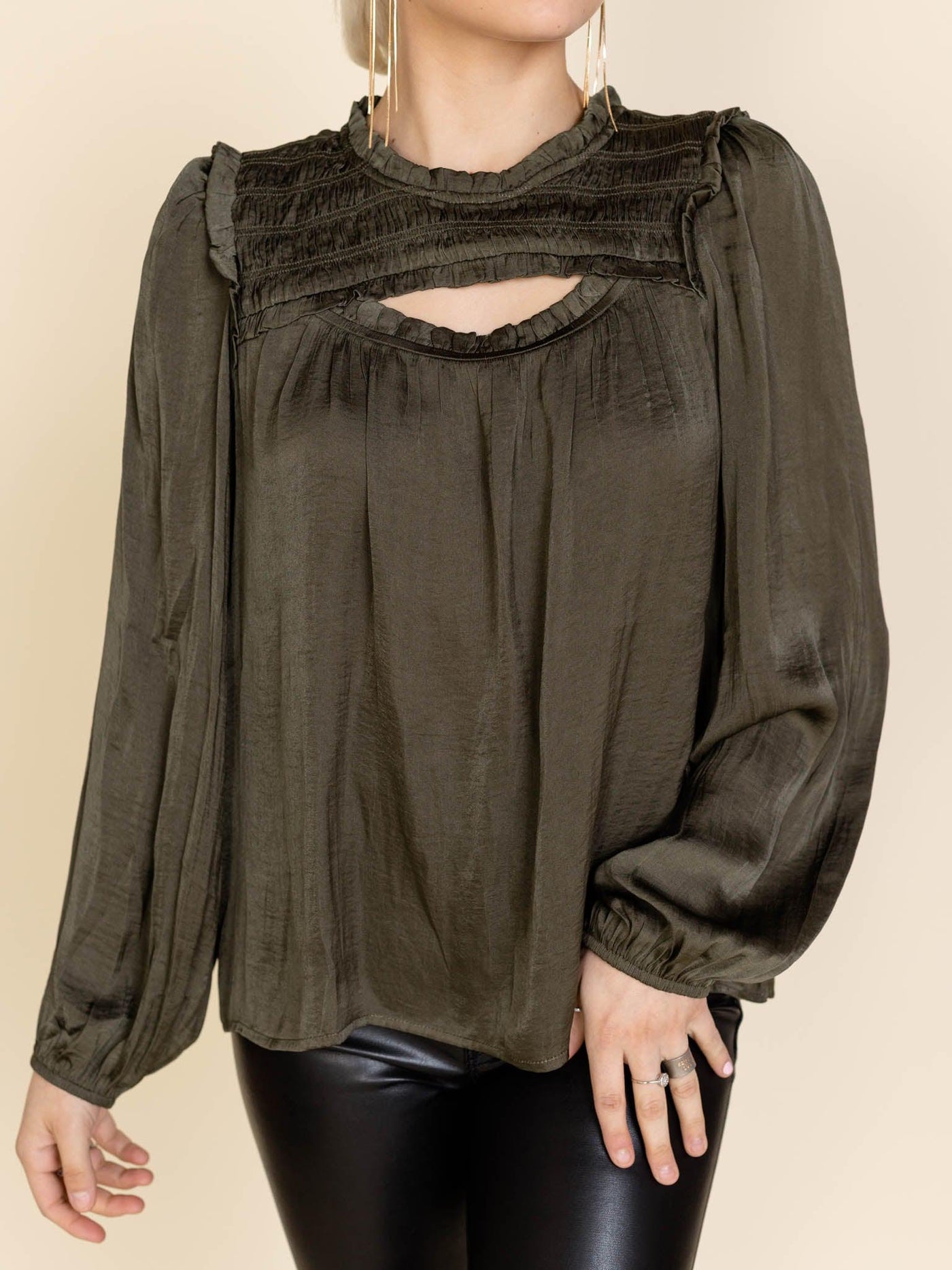 Skies Are Blue Peek A Boo Long Sleeve Blouse