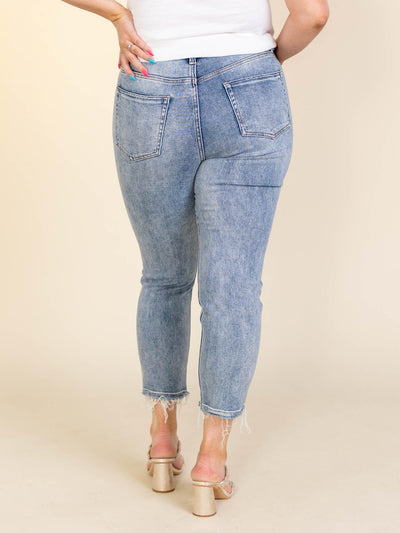 frayed hem straight denim
