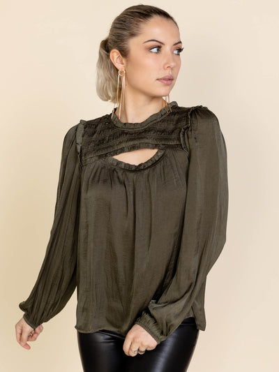 Skies Are Blue Peek A Boo Long Sleeve Blouse