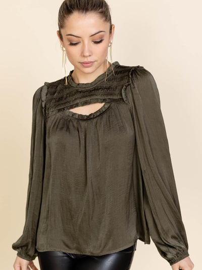 Skies Are Blue Peek A Boo Long Sleeve Blouse