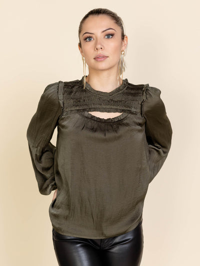 Skies Are Blue Peek A Boo Long Sleeve Blouse