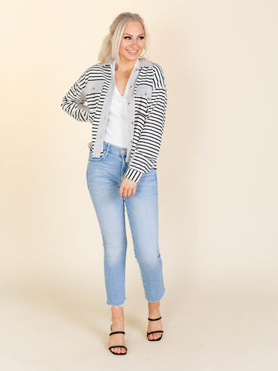 stripe contrast trim jacket