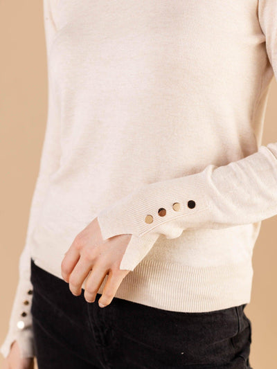ribbed accent button cuff sweater