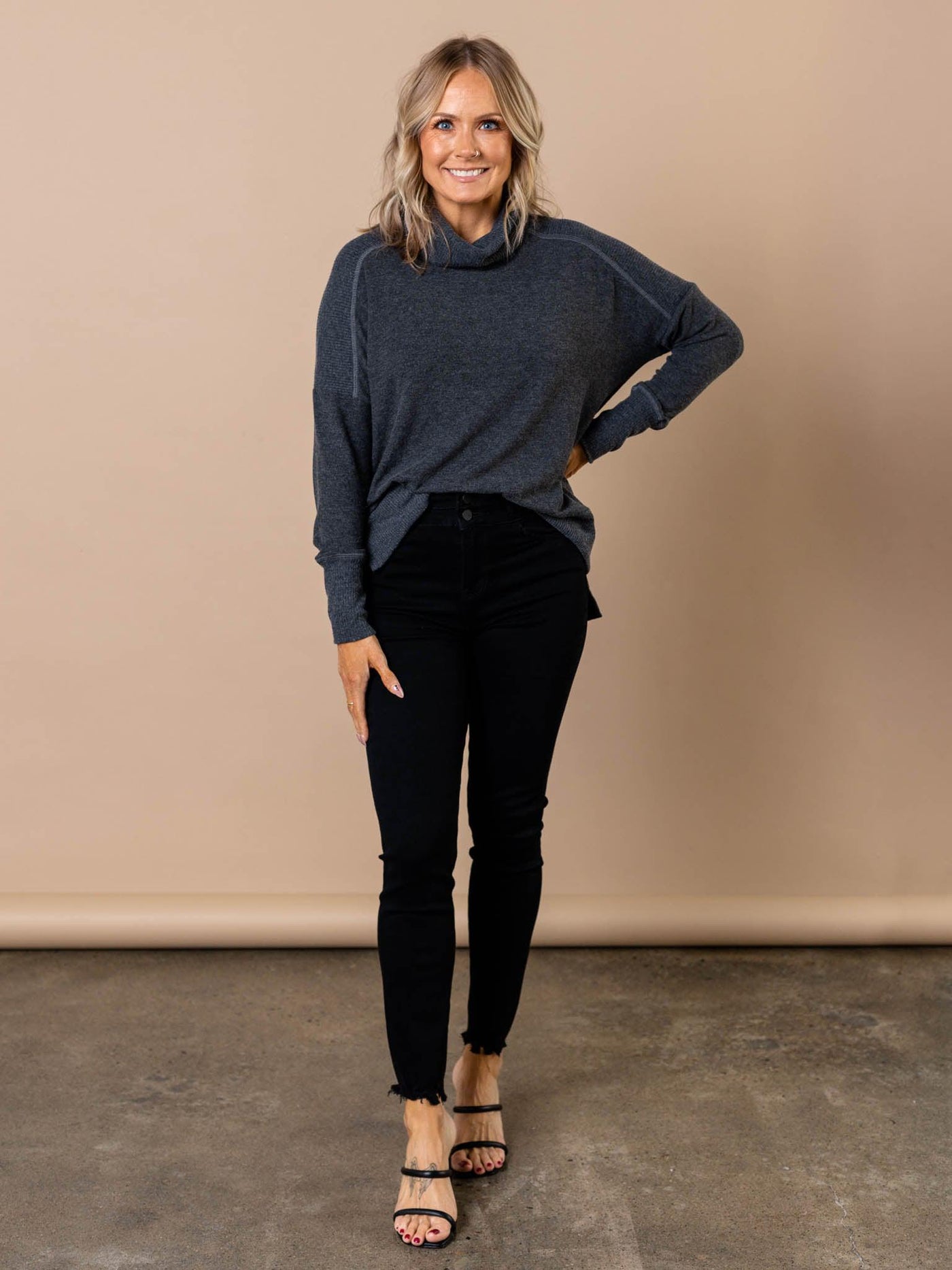 foldover turtleneck top