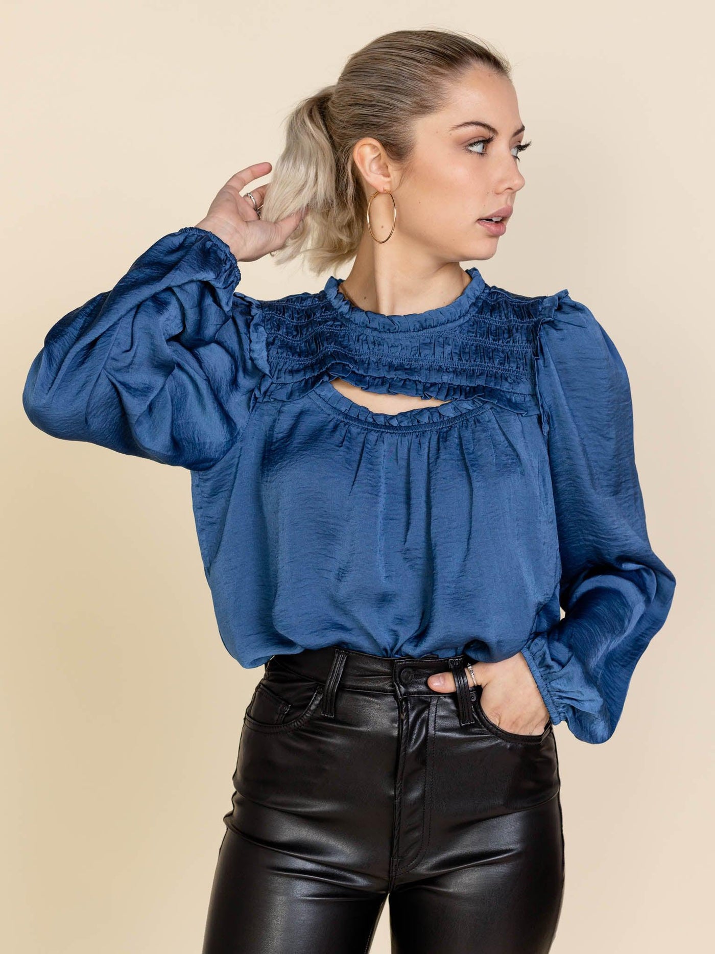 Skies Are Blue Peek A Boo Long Sleeve Blouse
