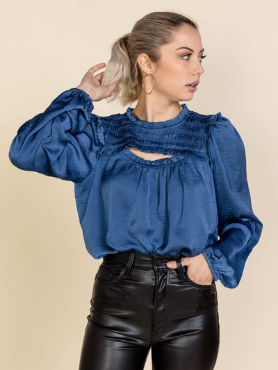 Skies Are Blue Peek A Boo Long Sleeve Blouse