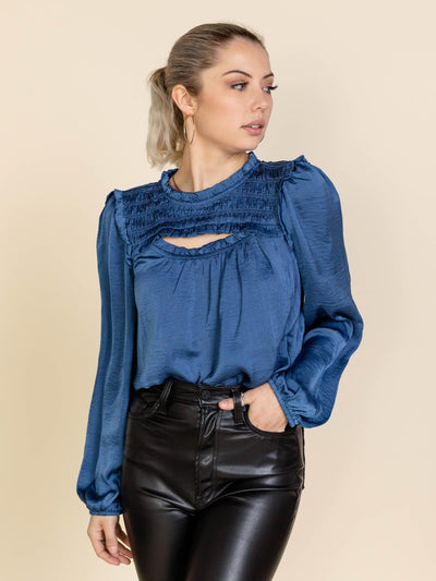Skies Are Blue Peek A Boo Long Sleeve Blouse