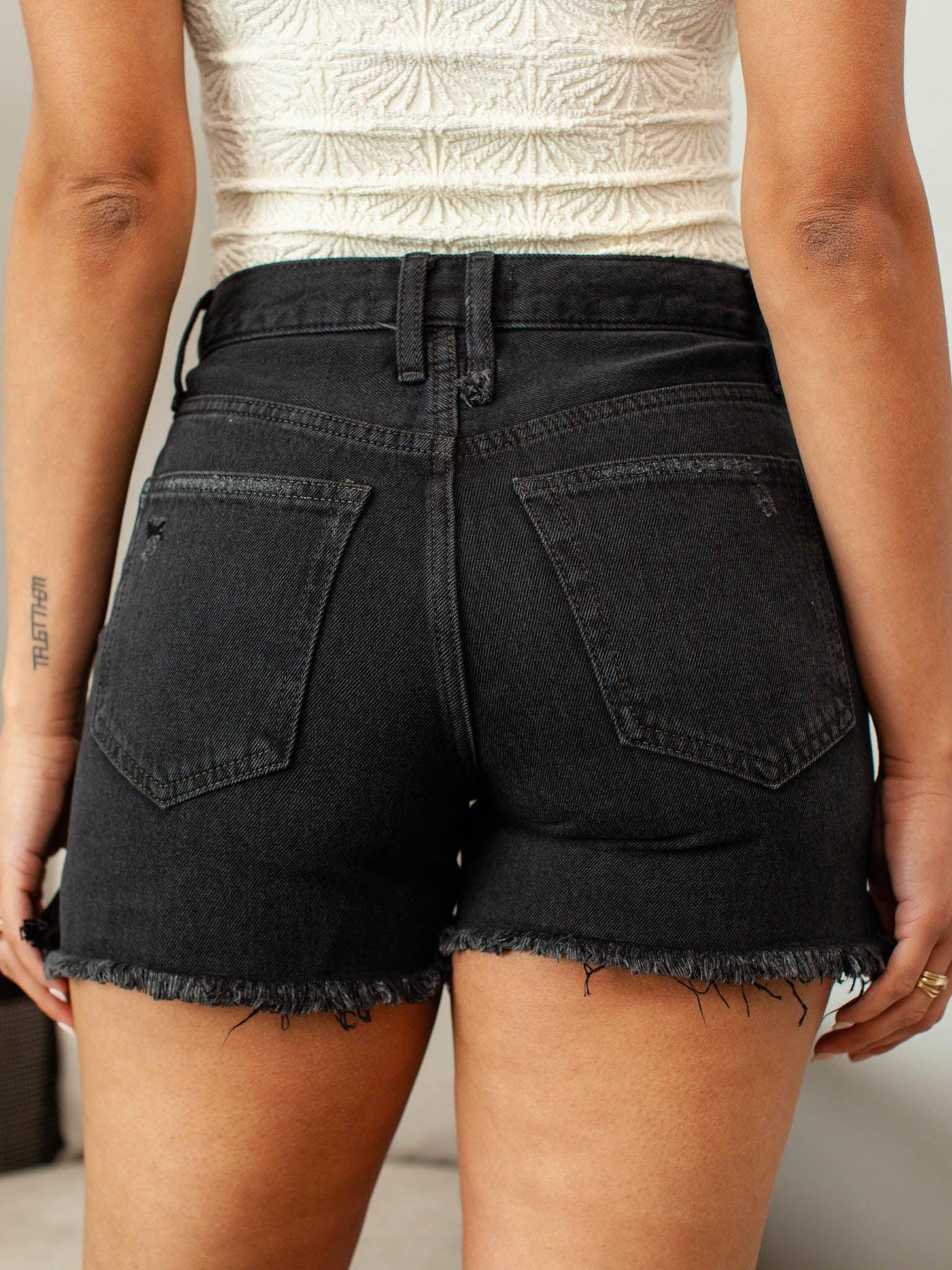 black denim shorts