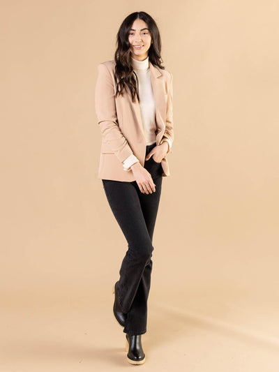 ruched sleeve fitted blazer