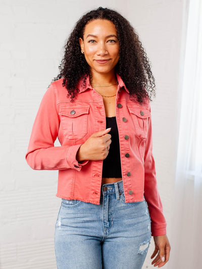 colored denim jacket