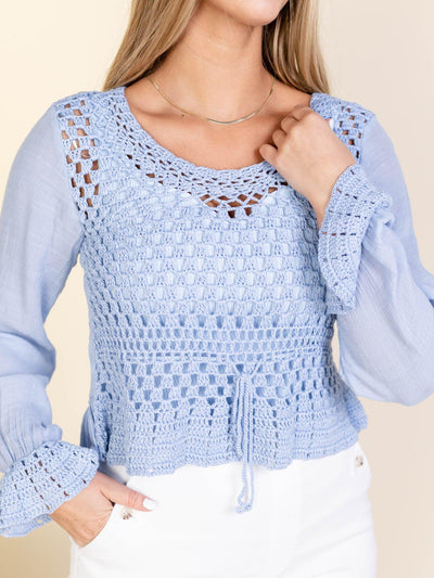 mixed fabric crochet top