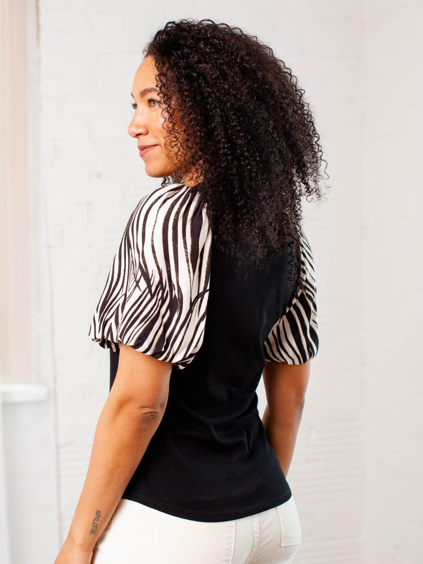 zebra puff sleeve top