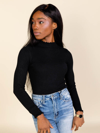 black ribbed turtleneck top