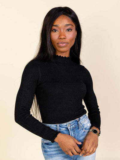 black mock neck sweater top