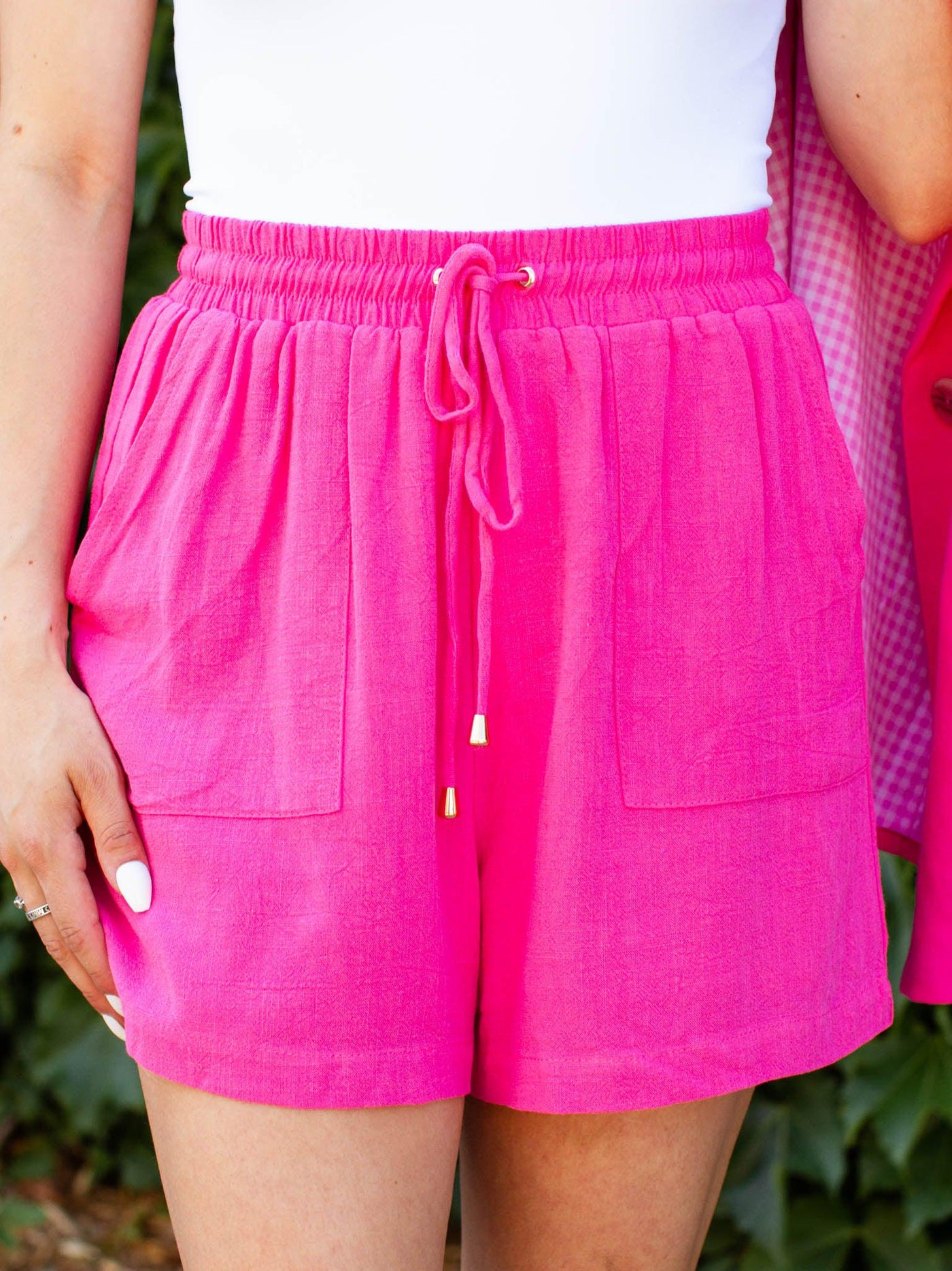 hot pink linen shorts