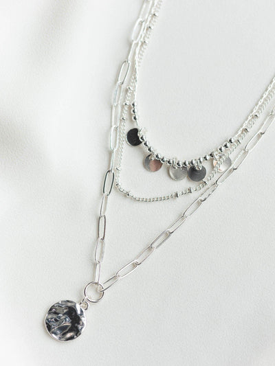 silver round multi chain necklace