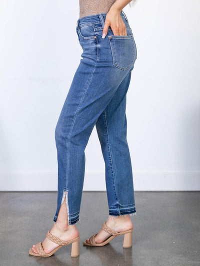 cropped side slit denim