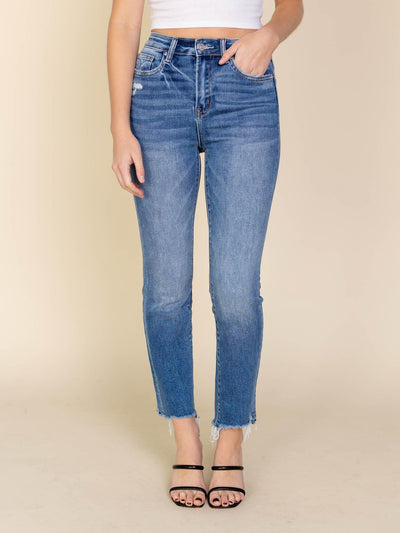 mica high rise raw hem skinny jean
