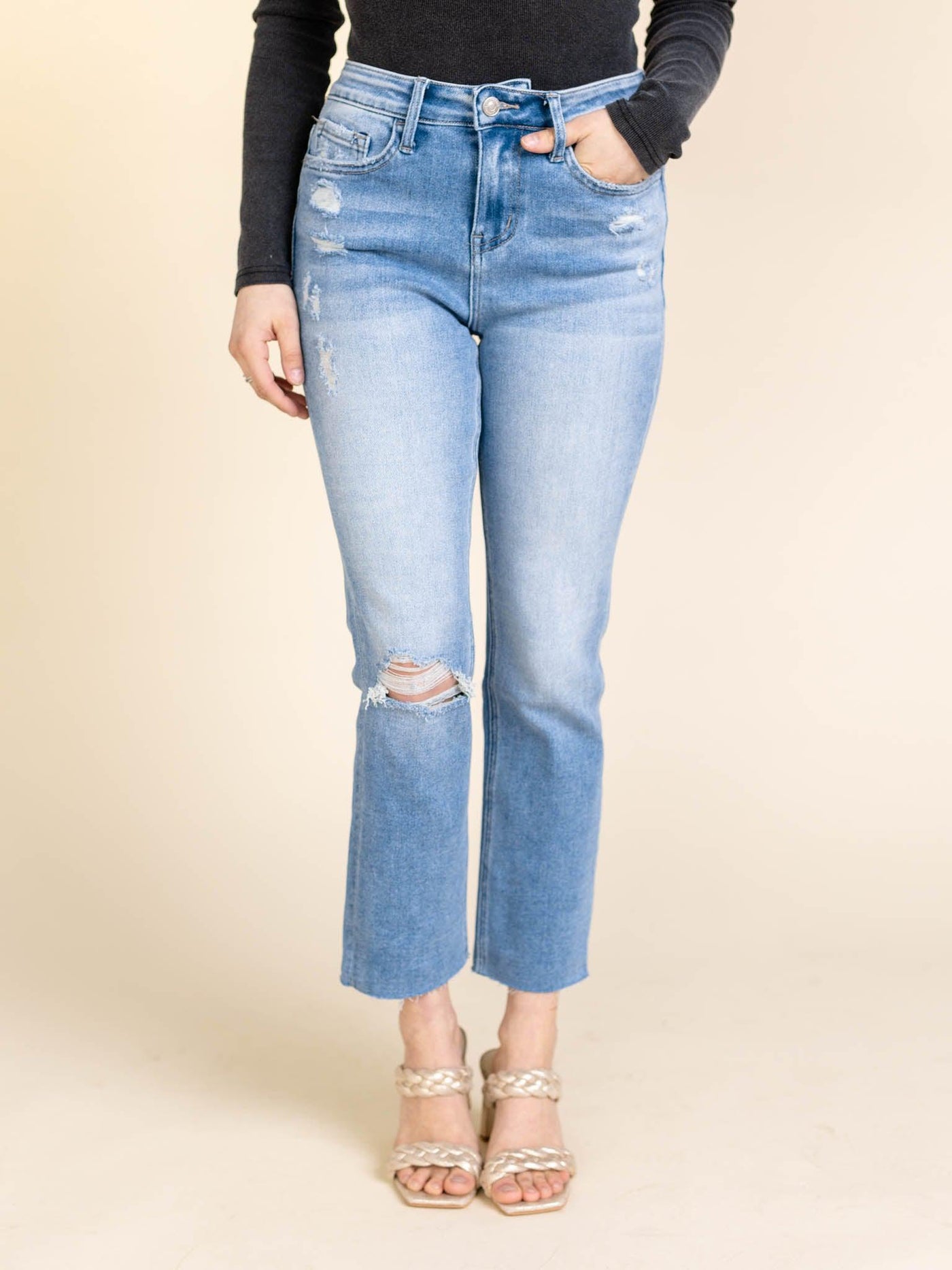 cropped slim straight denim