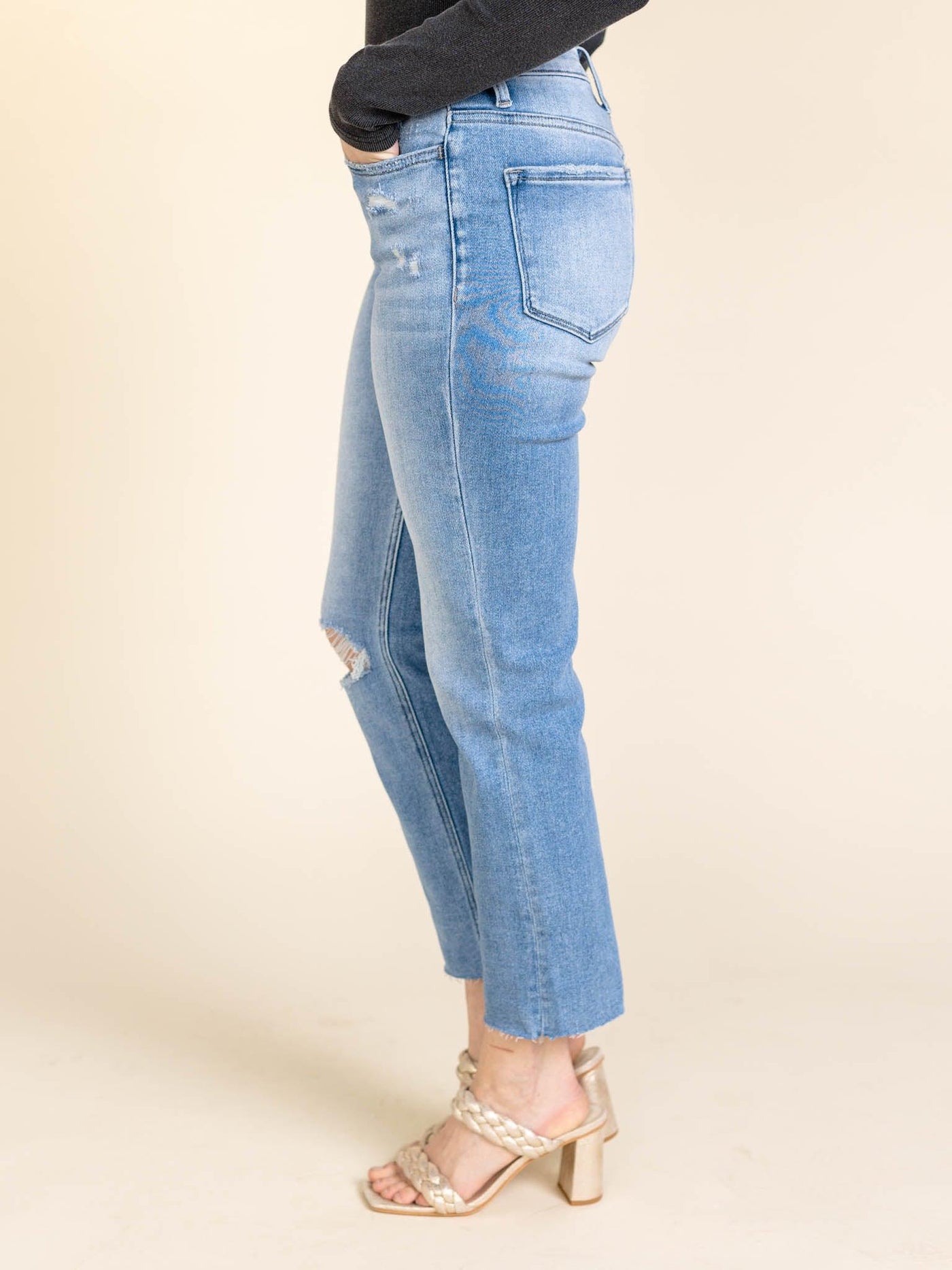 distressed cropped denim