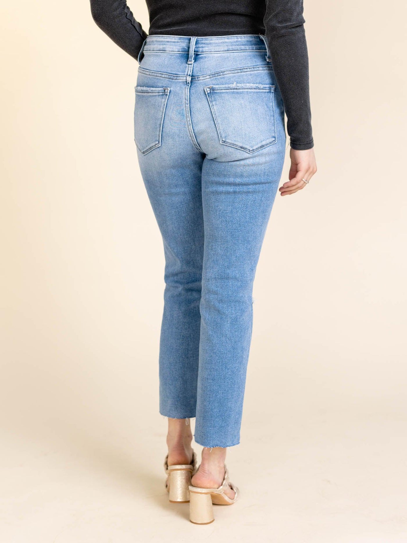 light wash distressed denim
