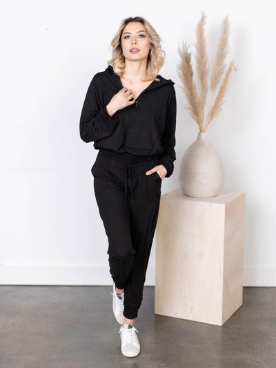 smocked waist hooded sweatshirt