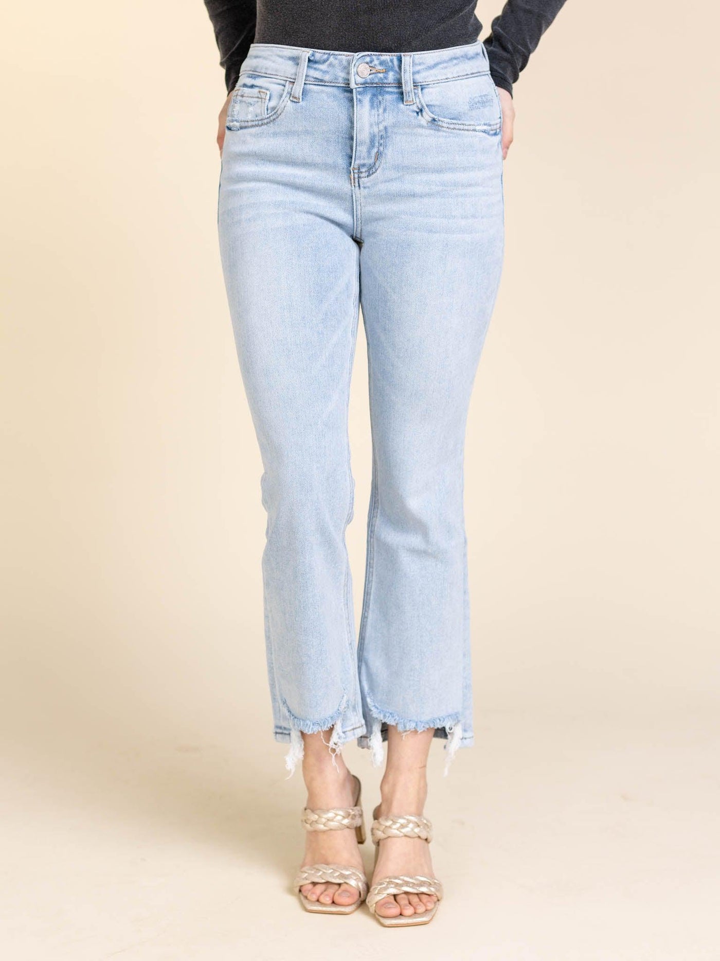 cropped distressed denim