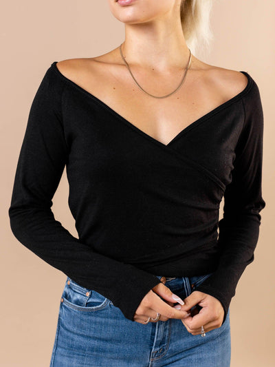 cropped black wrap top