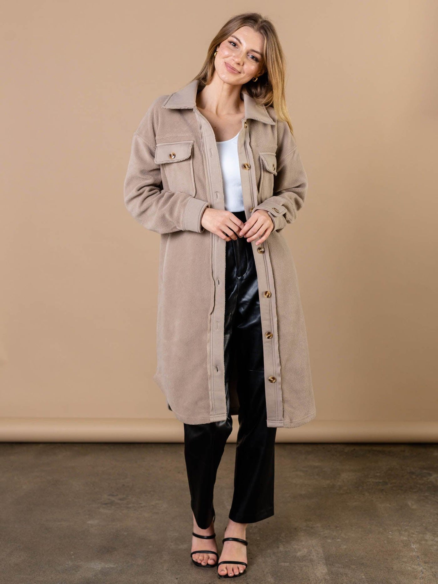 neutral textured shacket