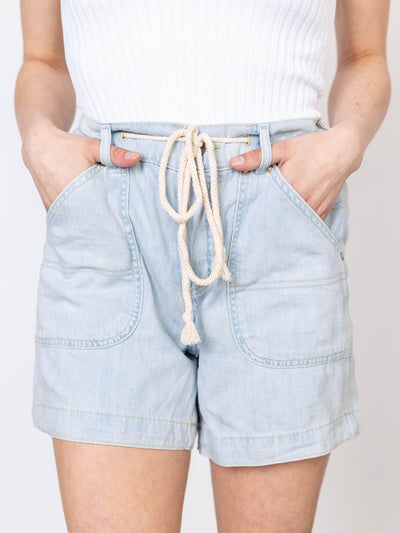 rope belted denim shorts