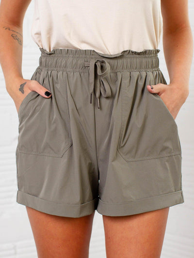 elastic waist olive shorts