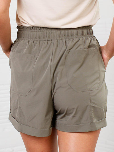 roll hem athleisure shorts