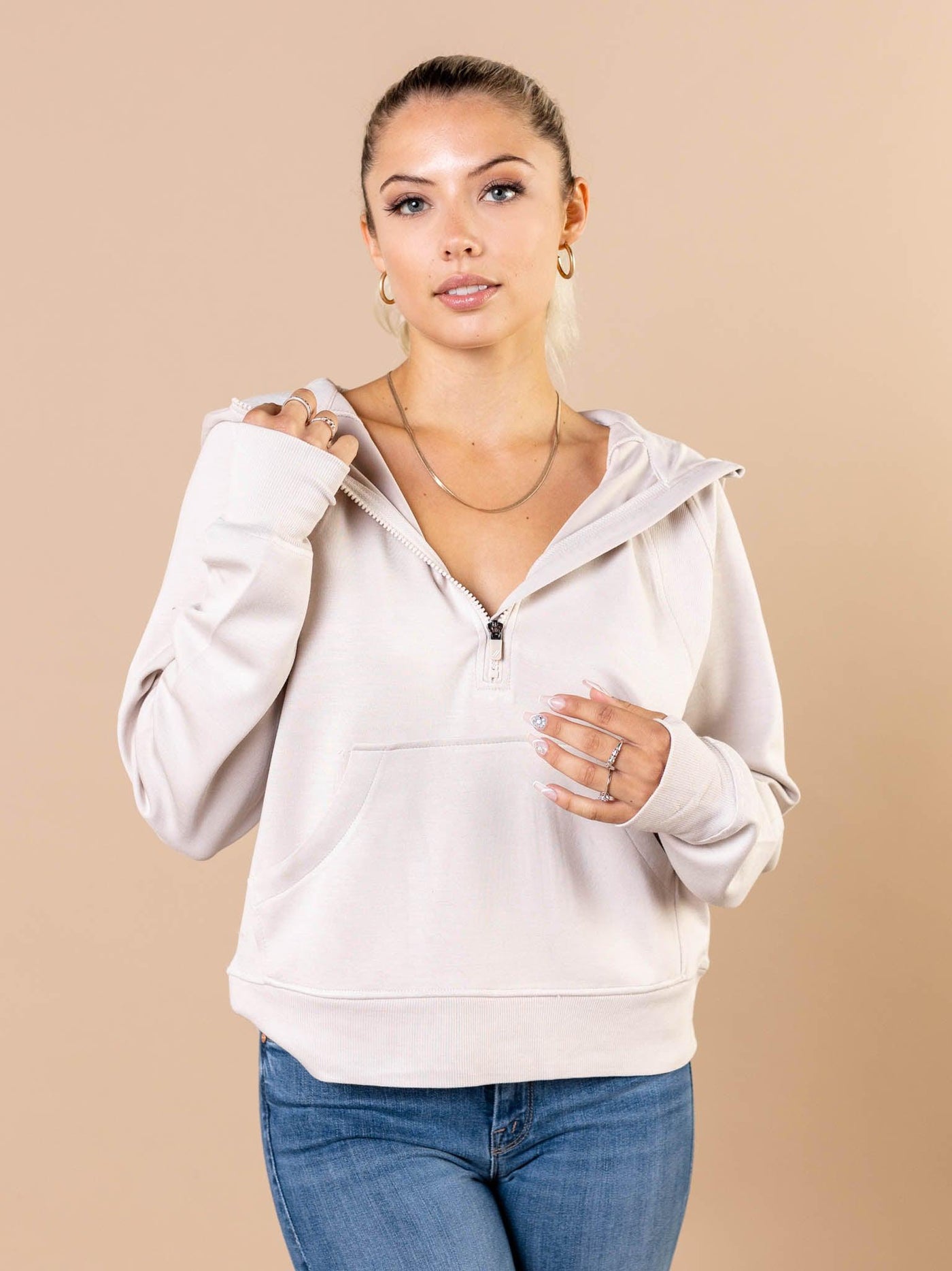 half zip hooded sweatshirt