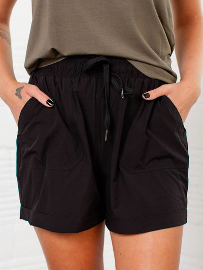 black athleisure shorts