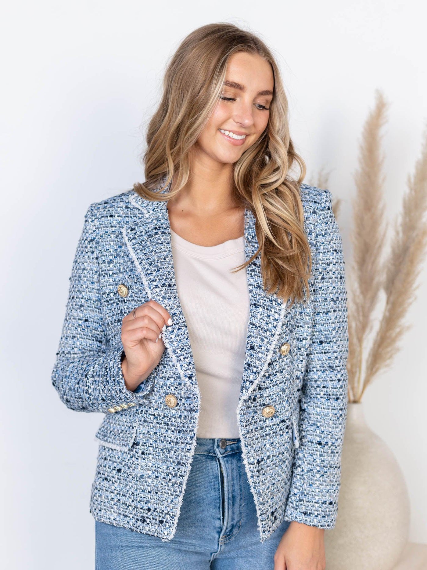 blue tweed jacket
