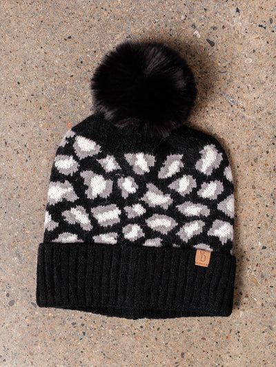 black leopard spotted beanie