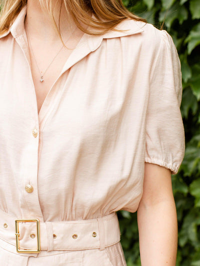 belted button front romper