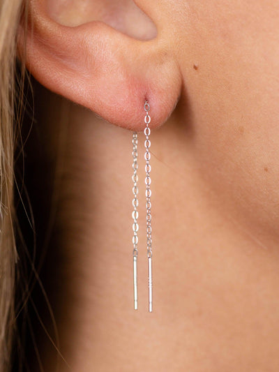 silver dainty threaded earring