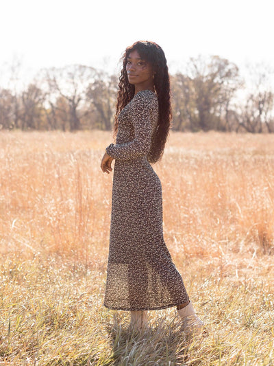 smocked bodice long sleeve dress